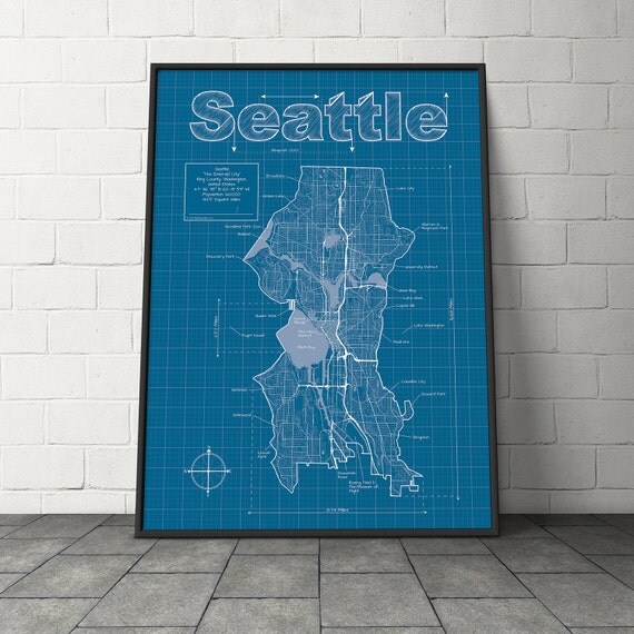 Seattle Map / Original Artwork / Washington Map Art / Wall Art