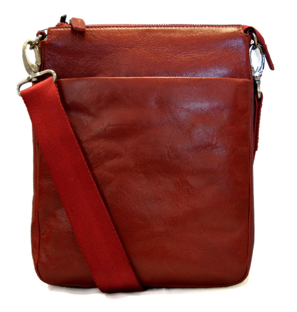 Red leather shoulder bag sling mens women messenger leather