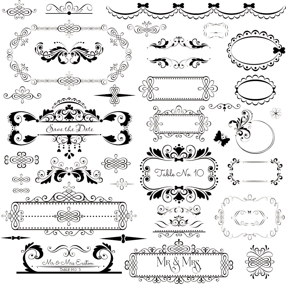 37 Frames Embellishments Ornaments Bows Flourishes Foliage