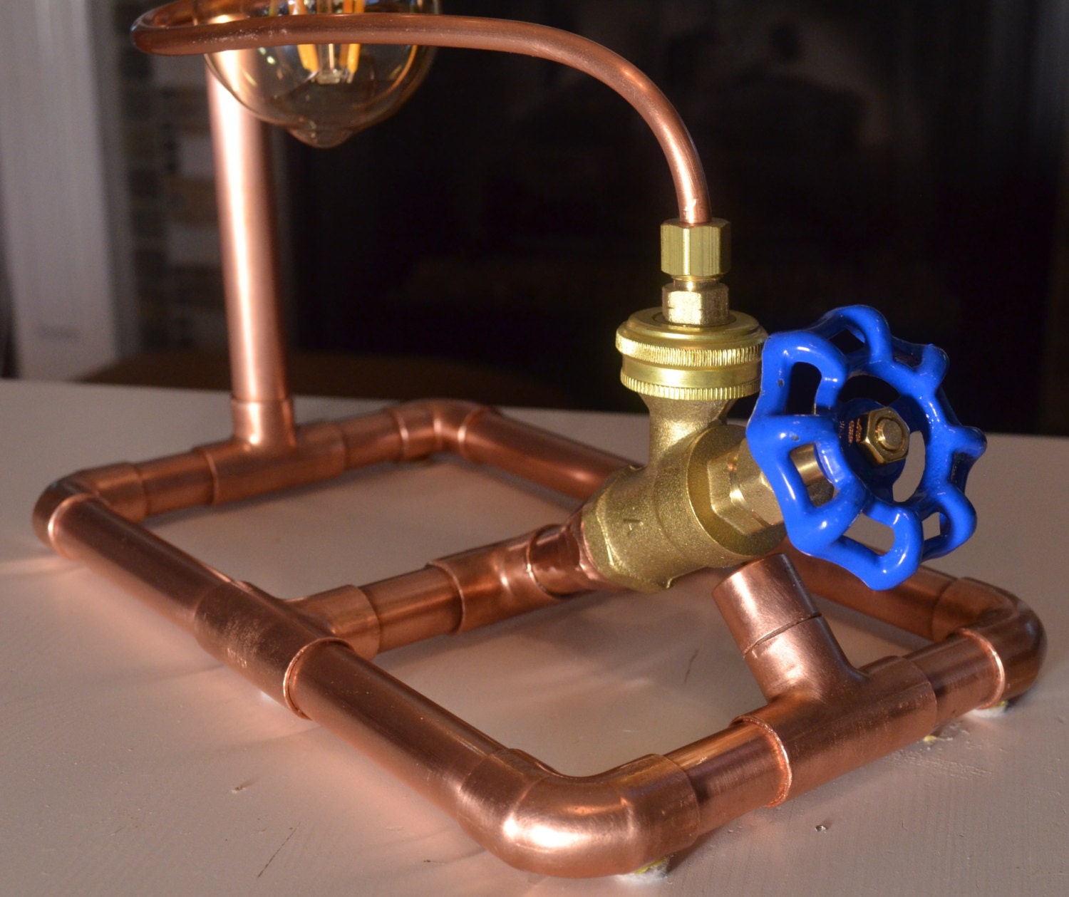 Copper Pipe Lamp with Valve Switch Table Lamp Steampunk