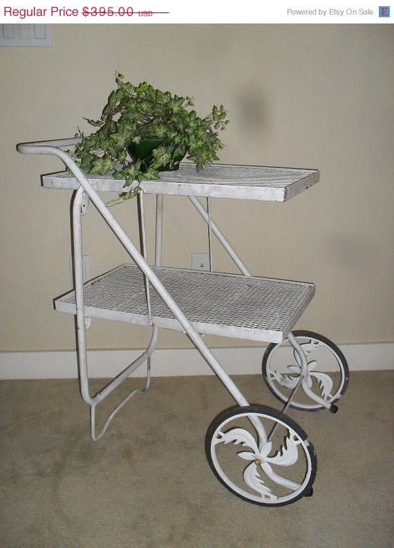 SUMMER SALE Vintage Mid Century Folding Wrought Iron Garden Tea Cart