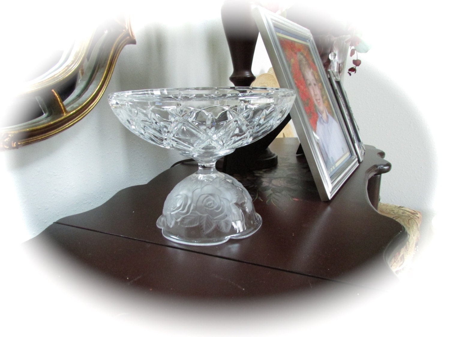 Clear crystal pedestal candy dish by MODARAGEHOME on Etsy