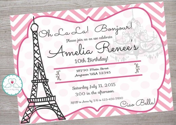 Paris theme Birthday Party invitation printable by LoveAByeBaby
