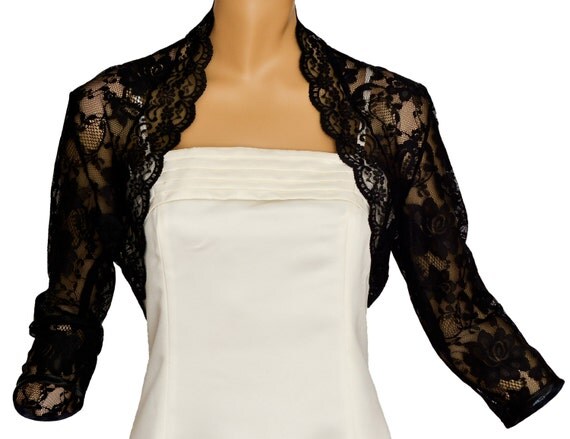 Ladies Black Lace 3/4 Sleeve Bolero Shrug Jacket Sizes 8-30