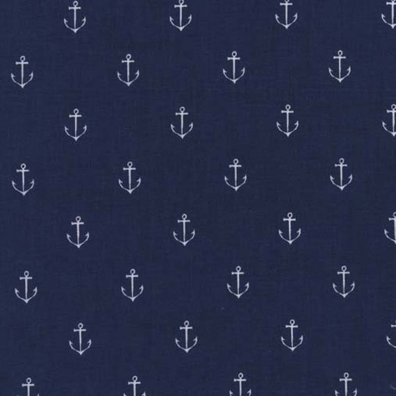 Navy Blue Anchors Away Fabric Michael Miller.