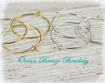 Bulk Sale 100 Hoops . Choice of Size~ 30mm or 25mm . Wine Charm or Earring . Silver Plated or Gold Plated
