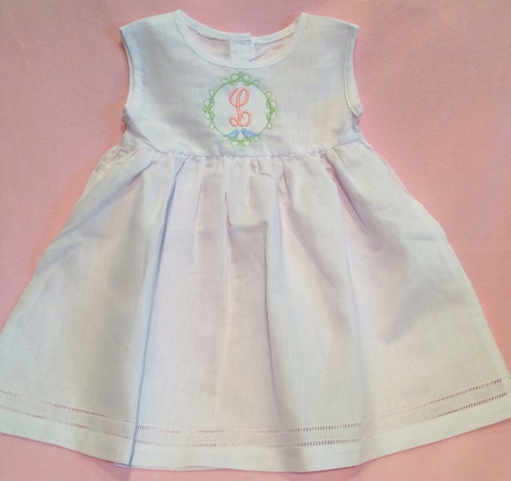 Monogrammed White Linen Dress Toddler Dress by JulieAnneMonograms