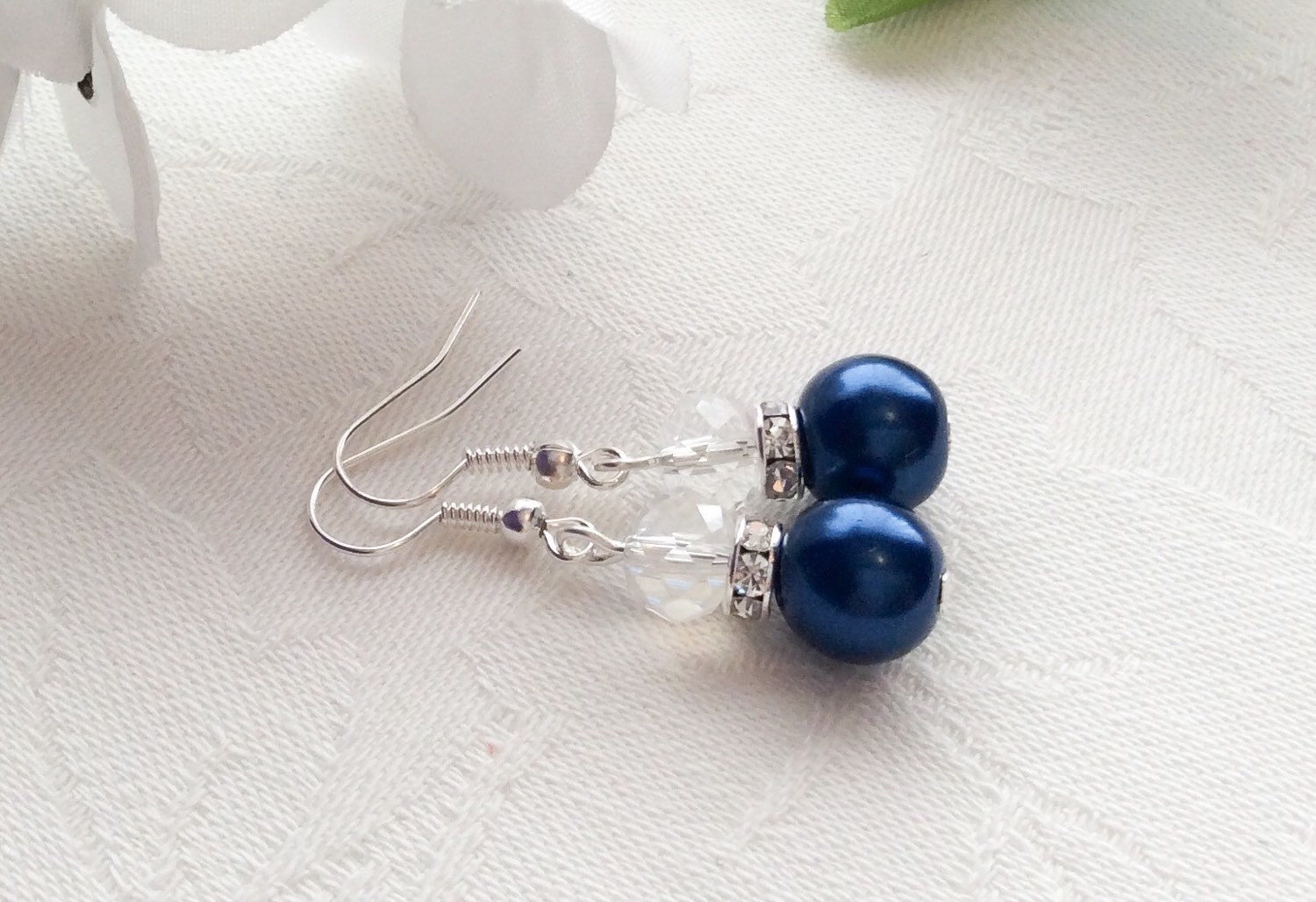 Navy Pearl Earrings Navy Earrings Blue Pearl by InfinityByClaire
