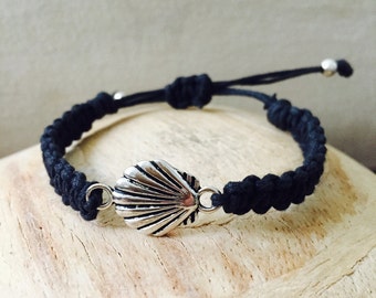 Camino de Santiago. Adjustable bracelet Square knot bracelet Black