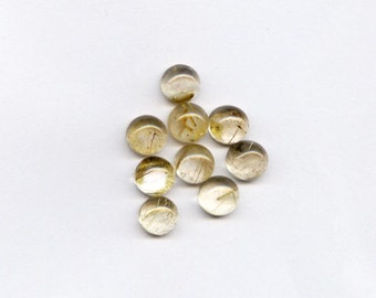 Natural Smooth 7mm Round Rutile Quartz with Golden Needles Cabochon For One
