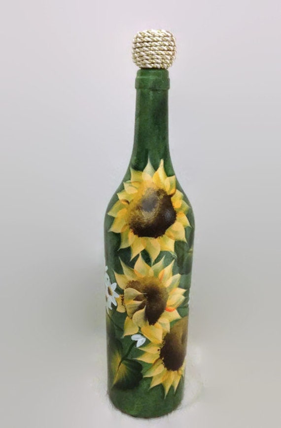 Sunflowers Wine Bottle Hand Painted Wine Bottle Girasoles