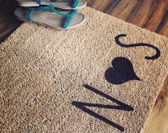 Doormat / Welcome Mat Personalized Custom with Capital Initials and Heart - 18x30" natural coir