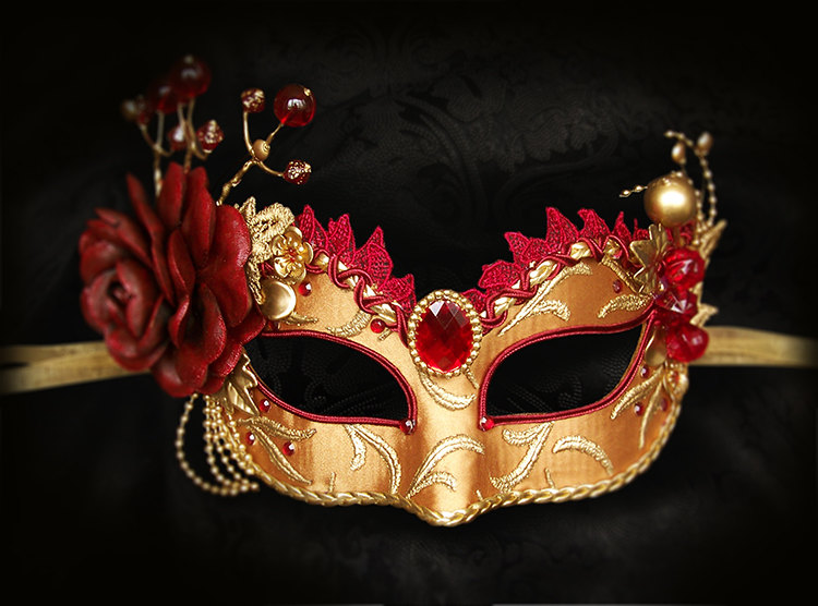 Burgundy Red And Gold Masquerade Mask Venetian Style