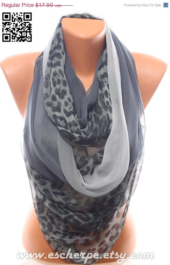 Leopard Animal Print Grey Black Chiffon Scarf Spring by escherpe