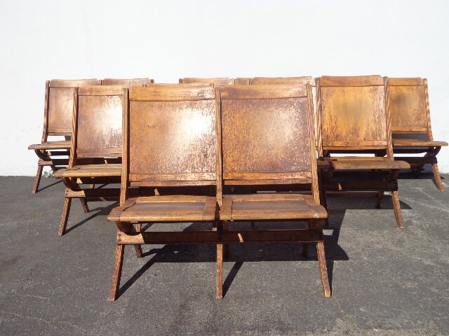 Folding Chairs Vintage Antique Waiting Room Theater Stadium Seats