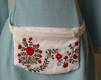 Linen hand embroidered fanny pack / waist bag / hip bag / festival bag / bum bag / belt bag / pouch