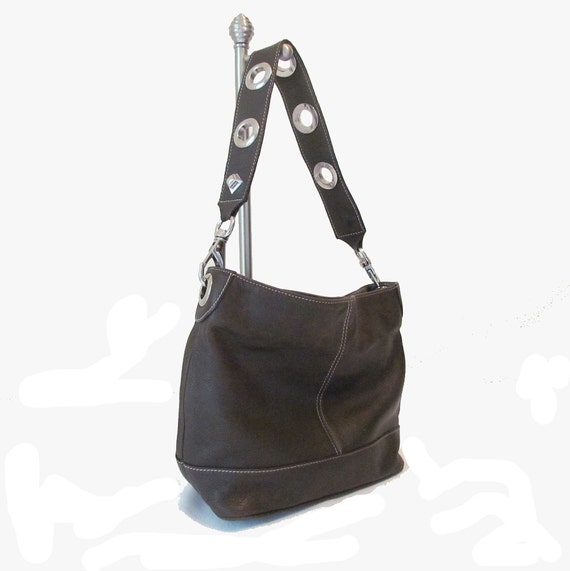 Vintage Tignanello Leather Purse Dark Brown Bag Heavy Silver