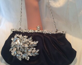Navy Blue Satin Clutch, Evening Bag, Bridal Purse, Bridal Clutch Bag, Custom Clutch, Prom Bag