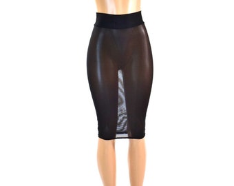 Sheer Stretch Mesh See Through Bodycon Pencil Skirt 27" Length -150850