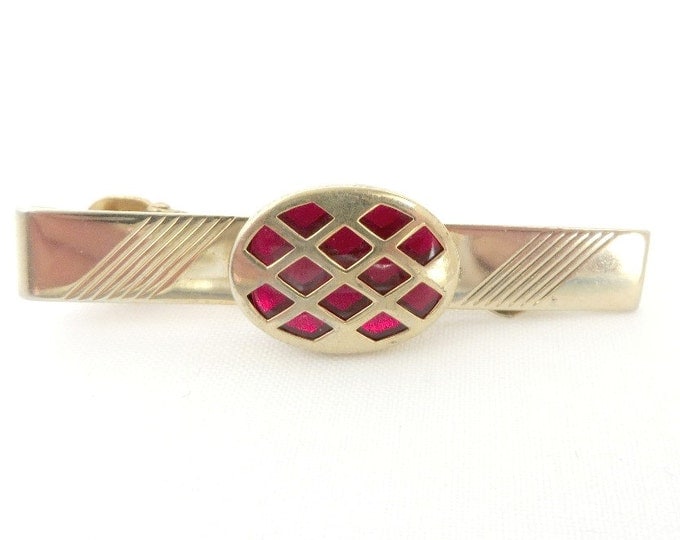 Anson Tie Clasp, Red Stone Tie Clip, Vintage Tie Bar, Gold Tone Tie Clip, Men's Suit Accessory