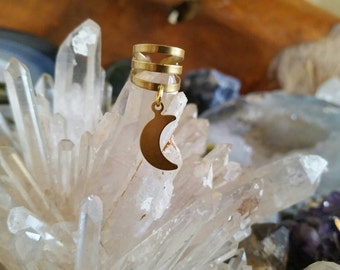 Brass Crescent Moon Dangle Dread Bead