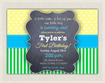 Items similar to Boys 1st Birthday Invitation / Blue and Green Dots ...