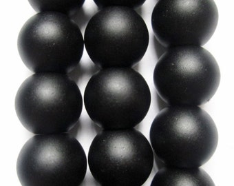 Genuine Matte Black Onyx Beads - Round 8 mm Gemstone Beads - Full Strand 15", 49 beads, A-Quality