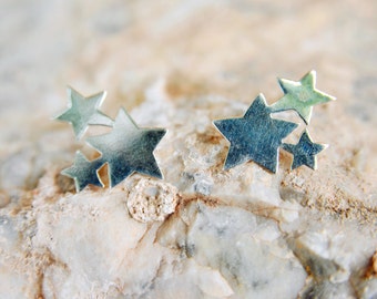 Star Stud earrings three star earrings cute Tiny Sterling Silver Stud Earrings, fun earrings, simple everyday earrings, Constellation