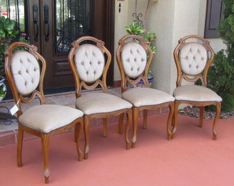 Elegant Walnut French Art Nouveau Style Dining Chairs from the 50's