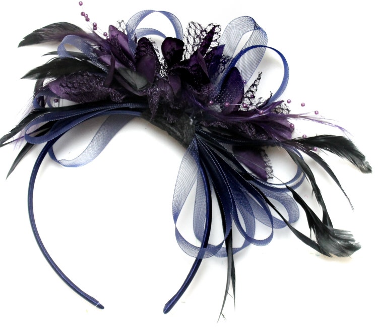 Navy Blue & Dark Purple Fascinator on Headband by Caprilite