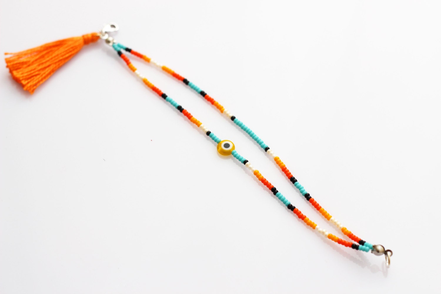 Orange Turquoise Beaded Friendship Bracelet By Hippiethings 9046