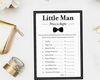 Price is Right Game, Little Man Baby Shower Game, Little Man Bow Tie Game, Bowtie Boy Baby Shower, Black and White, Printable or Printed
