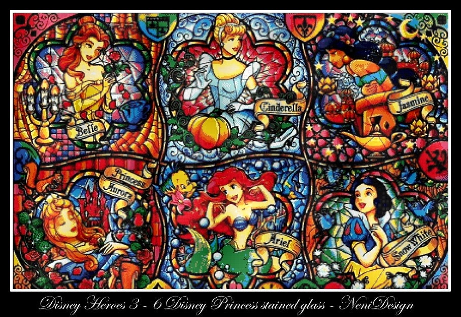 Disney Heroes 9 6 Princess stained glass Cross stitch