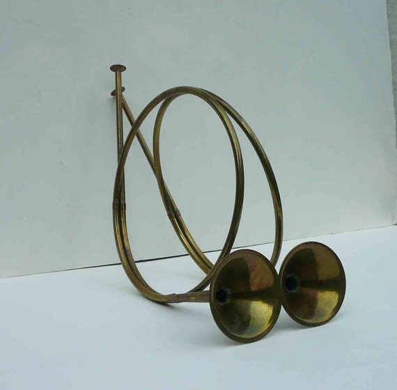Vintage Brass Horns Set of Two Mid Century Large Instrument