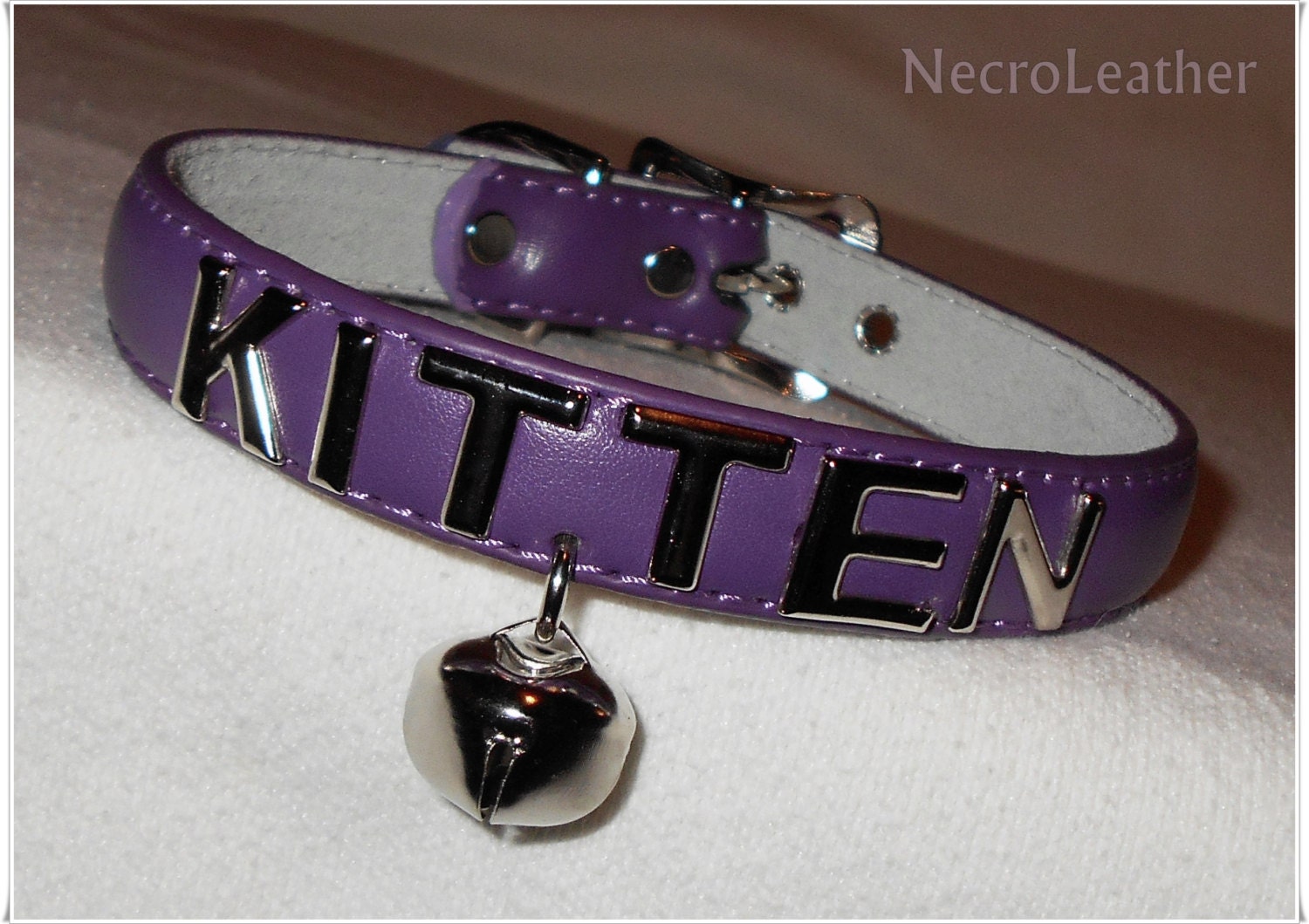 Purple Customizable Kitten Bell Collar Faux Leather Kitten