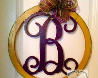 Mardi Gras Circle Initial Door Hanger