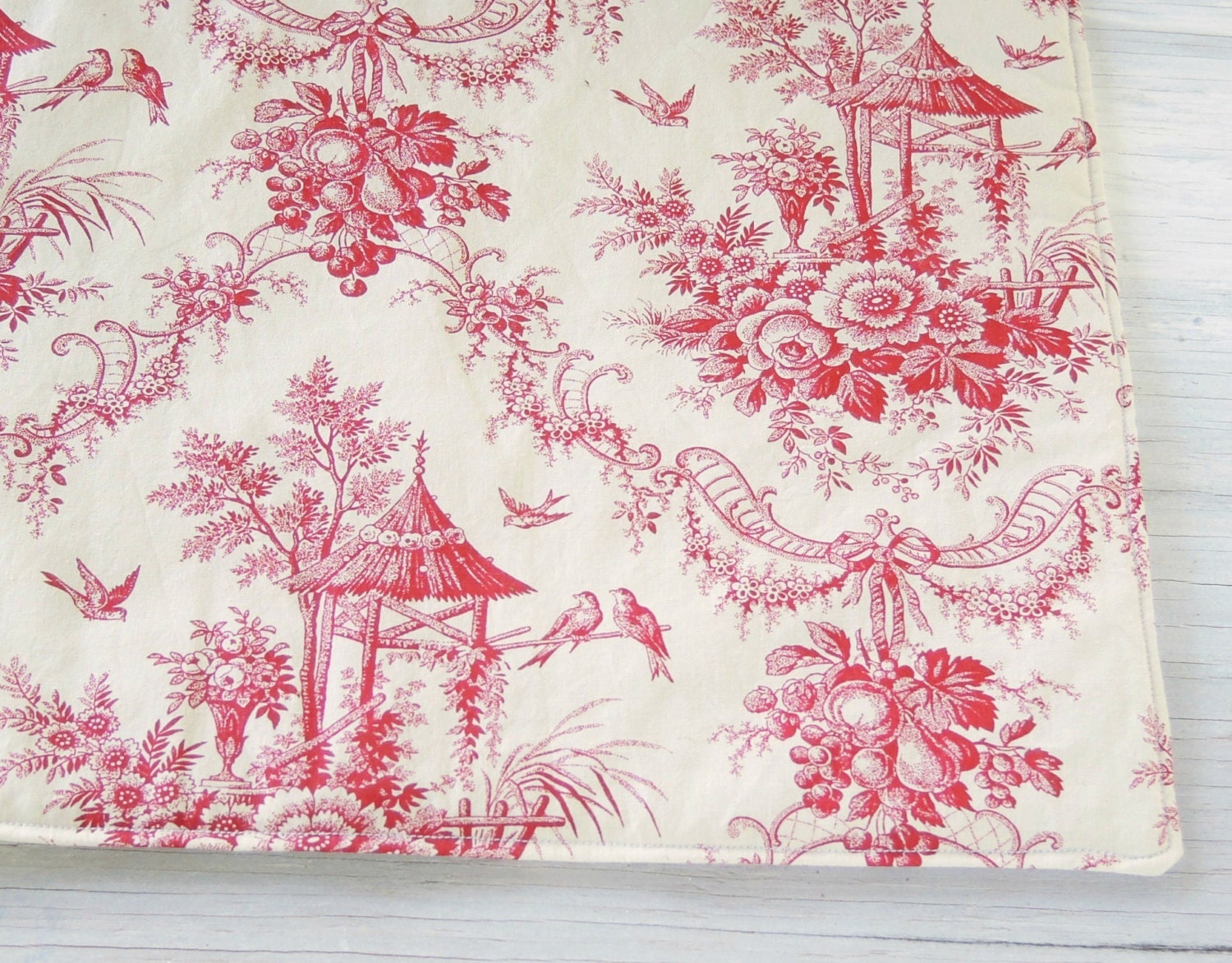 Red Toile Quilted Placemats Set of 4 Transferware French