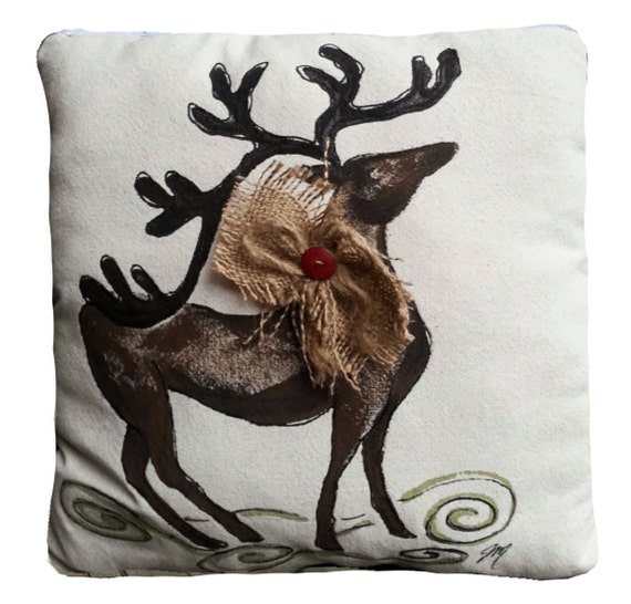 NEW Hand painted Reindeer Pillow Cover By SippingIcedTea On Etsy