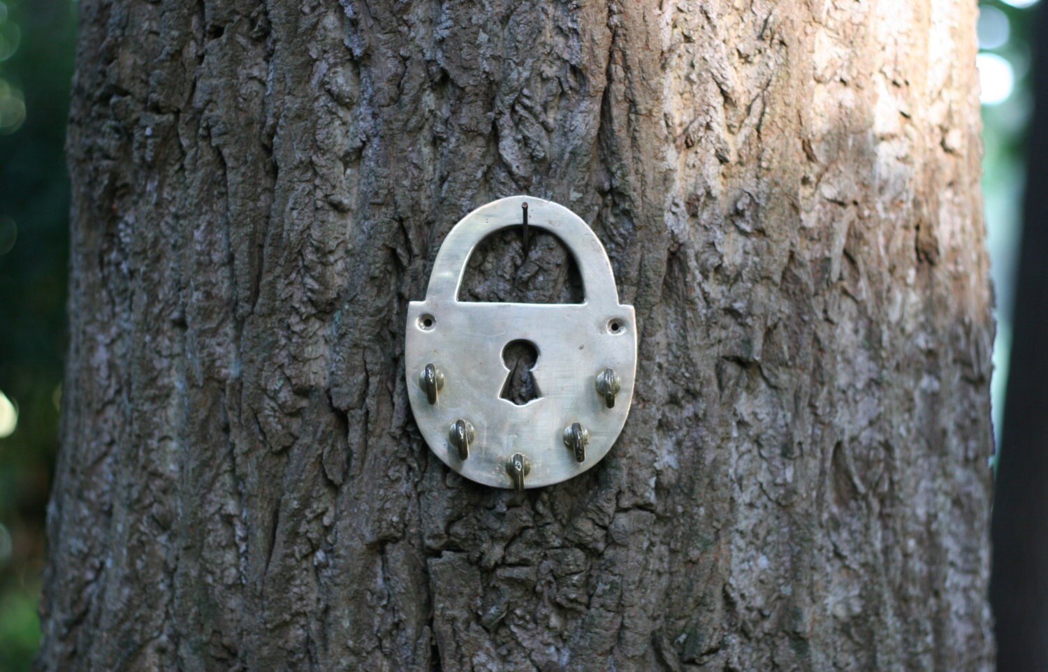 Vintage Brass Key Hooks / Large Brass Lock Key Holder / Brass Wall