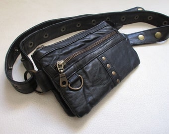 Studded black leather Fanny Pack