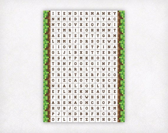 children birthday minecraft wordsearch by sweetpeonypress on etsy