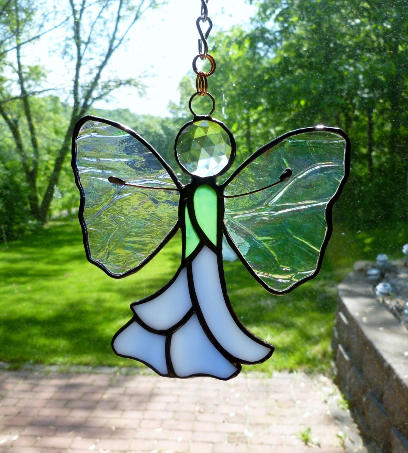 Stained Glass Blue Flower Garden Fairy Suncatcher Lightcatcher