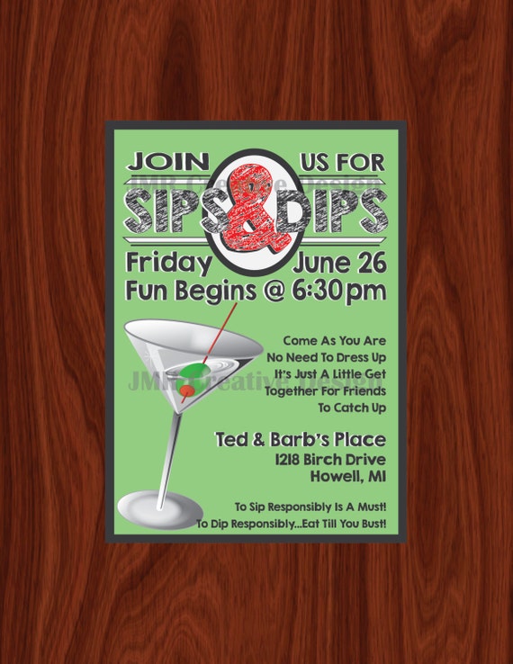 Cocktail Party Invitation / Sips & Dips by JMRCreativeDesign