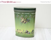 SPRING SALE Christmas gift Vintage Retro tin metal green box treasury Jewelry Lithuania bottle cookies candies chocolate sweets biscuit Sant