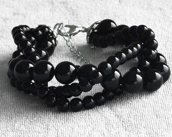 Black Pearl Bracelet,Black Bead Bracelets,handmade Bracelet,Wedding Jewelery,Triple Pearl Bracelet,Bracelets,Bridesmaid Bracelets
