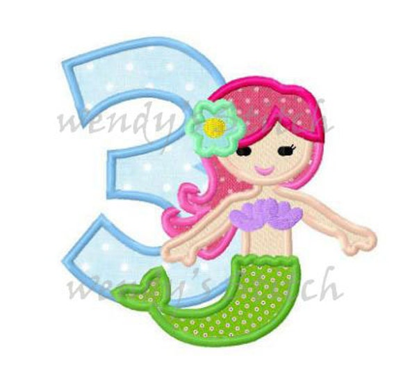 birthday mermaid applique 3 mermaid applique number machine birthday embroidery design