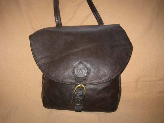 Vintage Dark Brown Cowhide Leather Shoulder Bag Purse Made in
