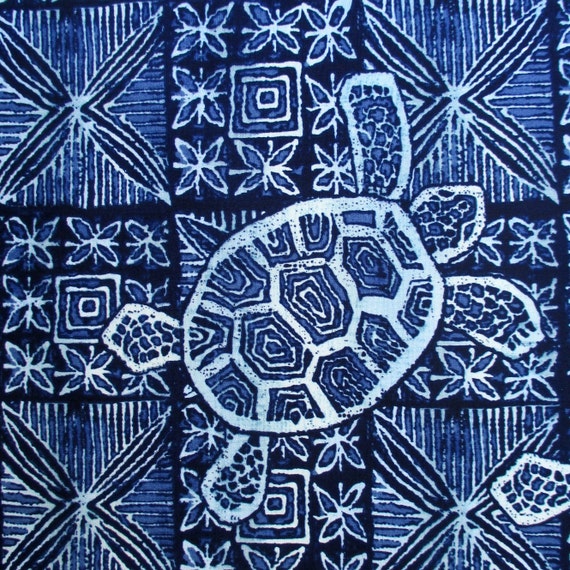 Fabric Hawaiian Sea Turtles Navy Blue Block Prints By the