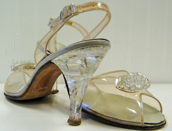VTG 1960s Cinderella Frozen Elsa Glass Slippers Carved Lucite