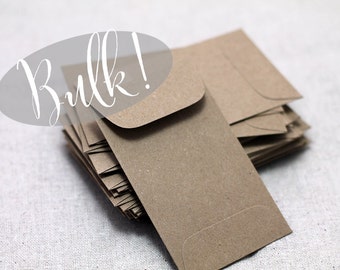 BULK! 100 Mini Kraft Envelopes - Recycled Kraft Seed Envelopes - 2 1/4" x 3 3/4") - Mini Envelopes - Brown Paper Bag Envelopes - Kraft Coin